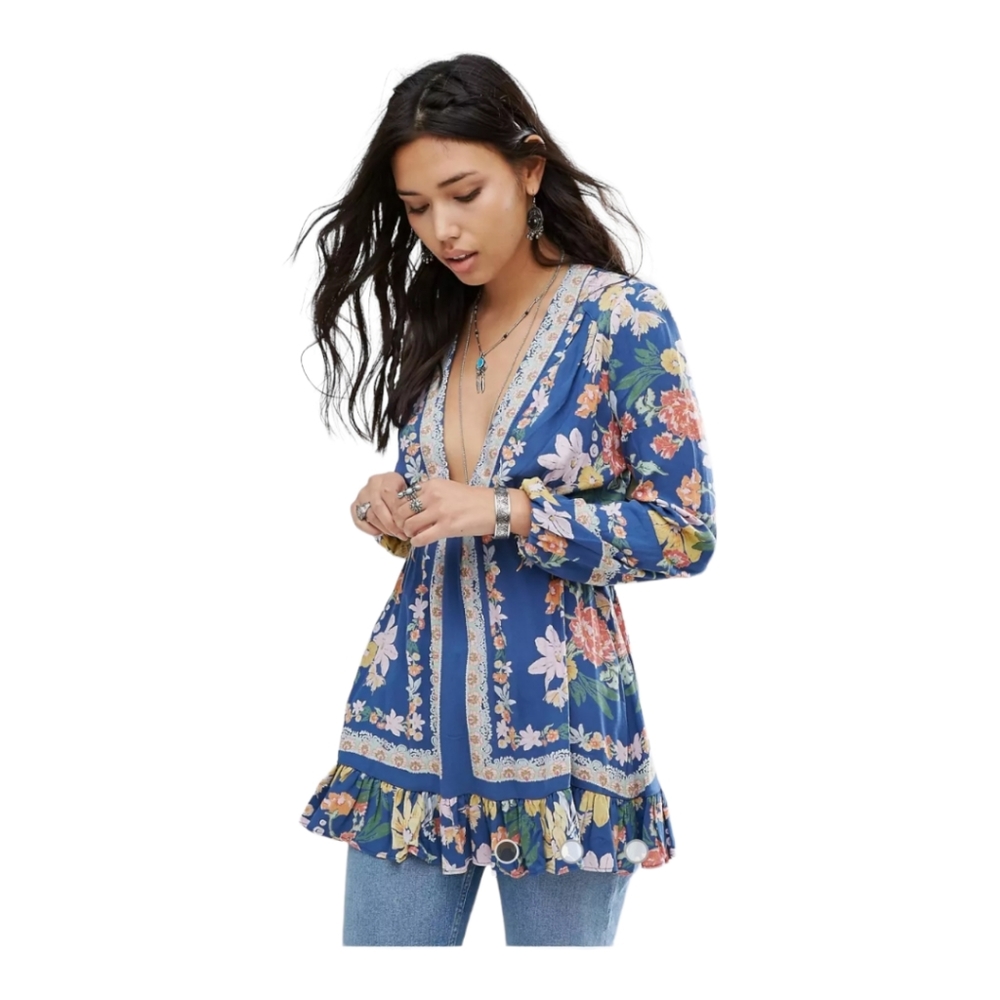 Free People Blue Floral Tunic